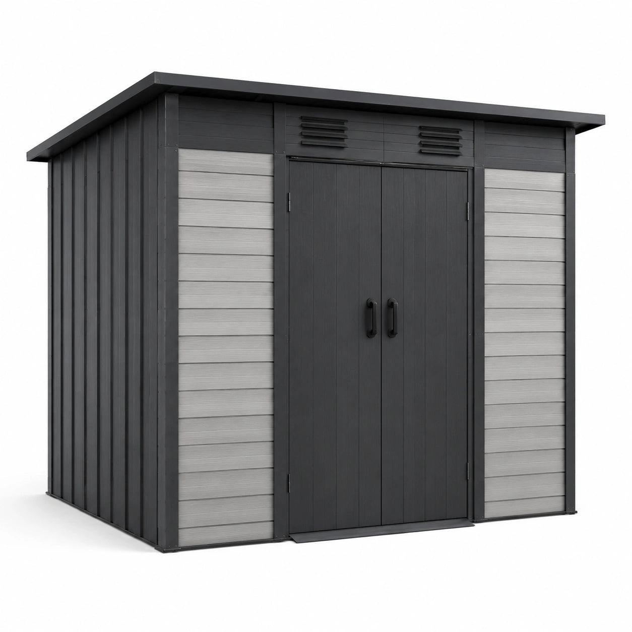 Abri de jardin en plastique gris/noir avec double porte