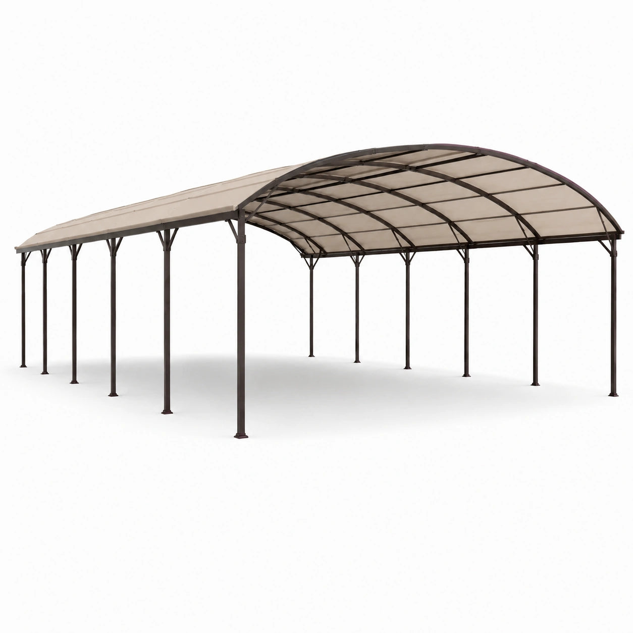Abri de voiture en métal avec toile en polyester beige 800 x 360 x 300 cm