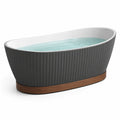 Baignoire îlot en acrylique gris foncé/blanc avec base en bois