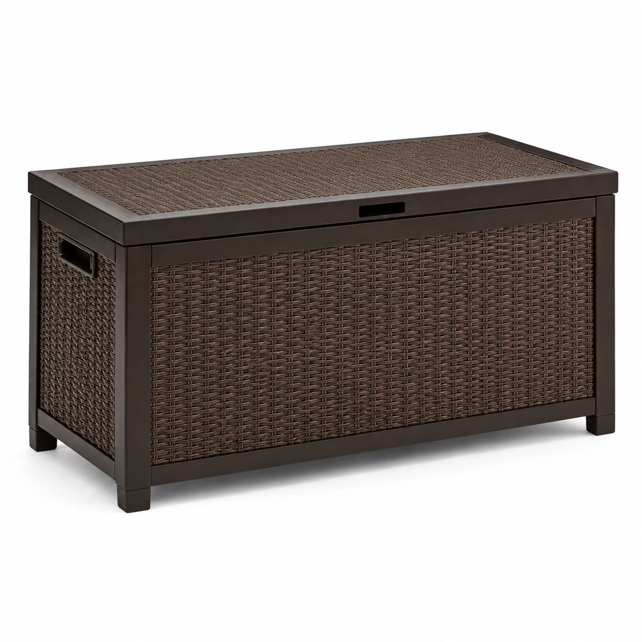 Coffre de rangement en plastique et résine tressée marron 120x55x60 cm