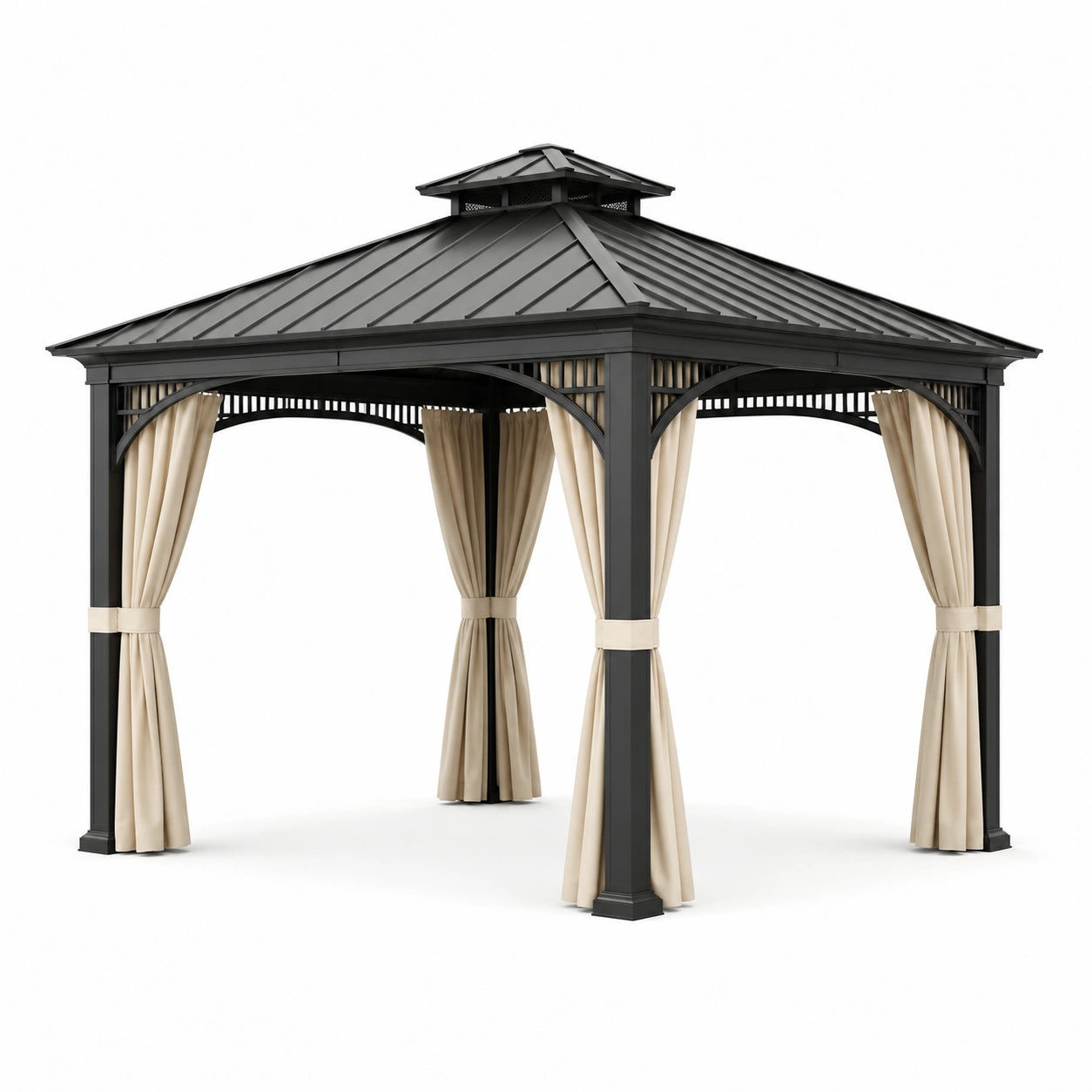 Pavillon en aluminium avec toit en acier et rideaux en polyester 3,5x3,5m