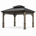 Pavillon de jardin en bois et métal avec toit acier noir