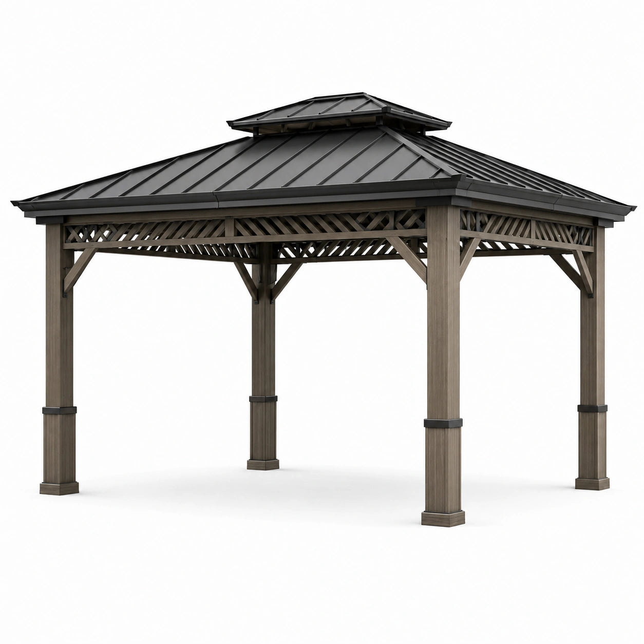 Pavillon de jardin en bois et métal avec toit acier noir