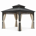 Pavillon en aluminium avec toit double et rideaux beige