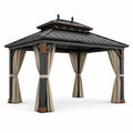 Tonnelle de jardin en aluminium et acier avec rideaux en polyester beige