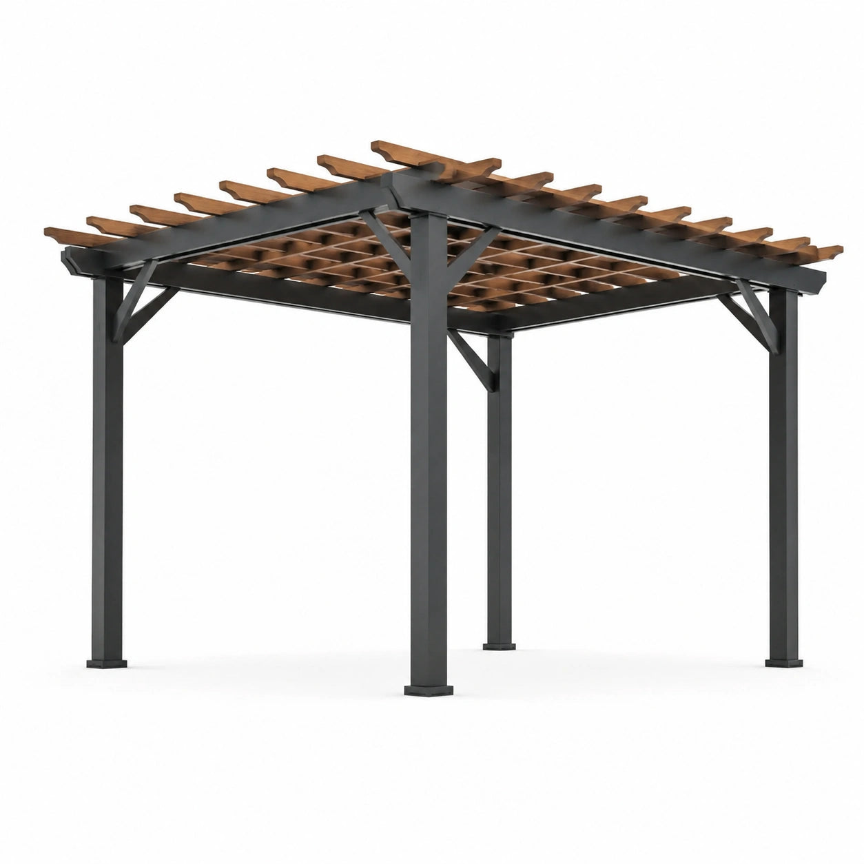 Pergola en métal noir et marron avec auvent en bois de sapin 300x300 cm