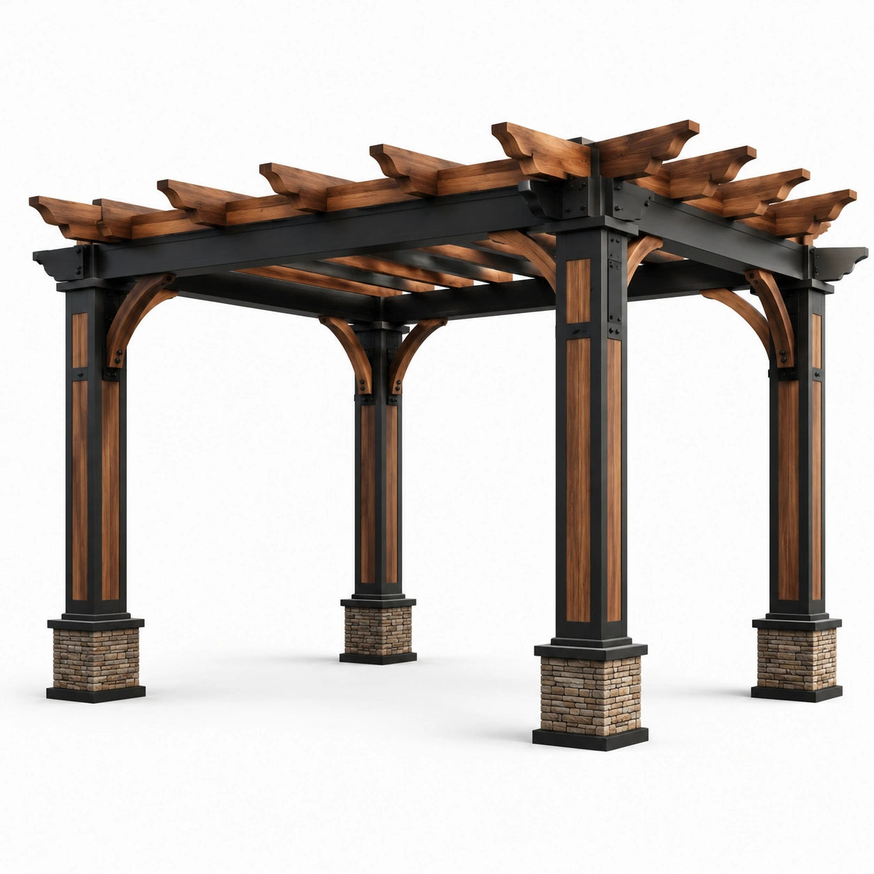 Pergola en bois et acier marron/noir 300 x 300 x 250 cm