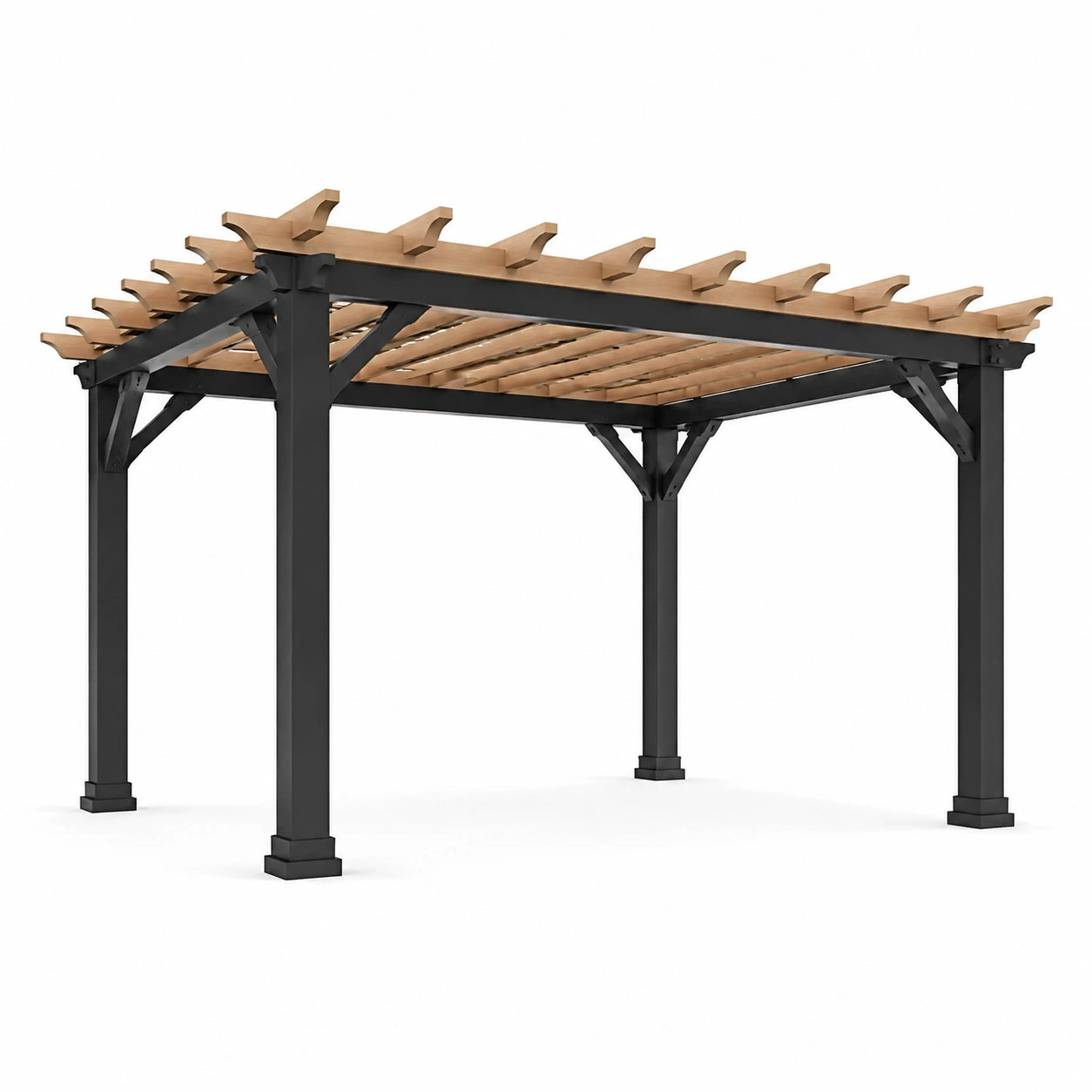 Pergola en aluminium et toit en bois massif 3x3m, noir et bois