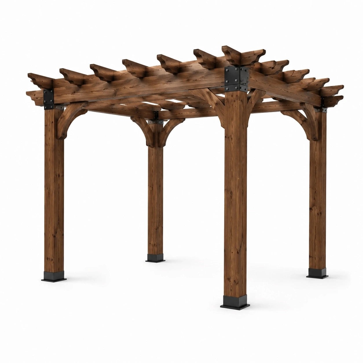 Pergola en bois marron avec structure en métal