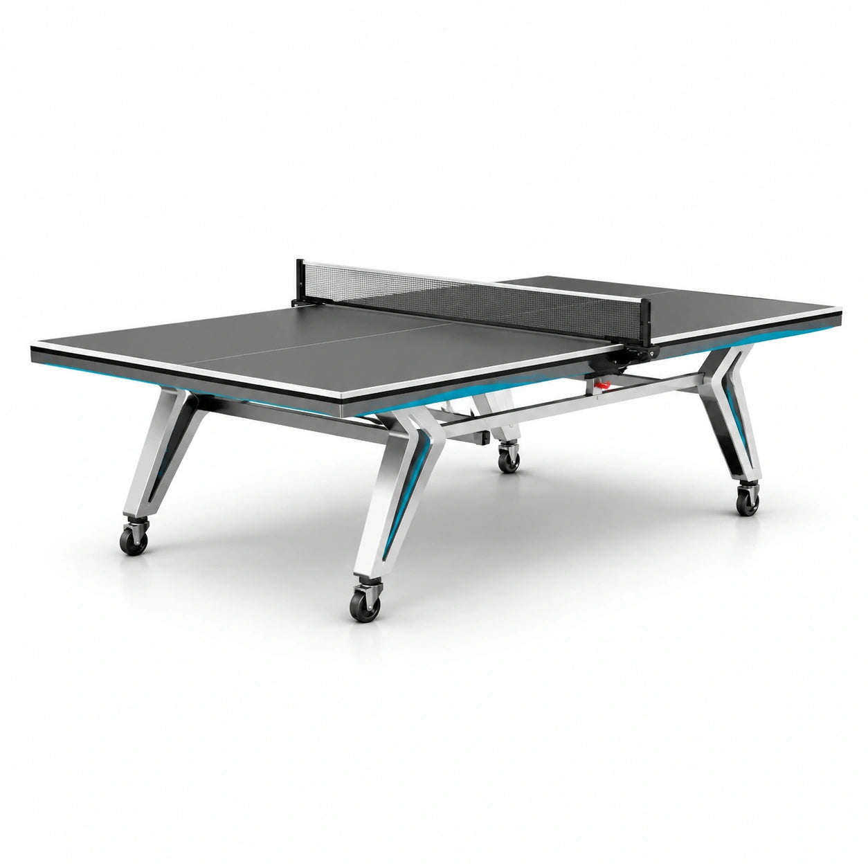 Table de ping-pong intérieure en MDF noir avec roulettes